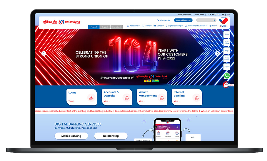 Union Bank of India Laptop View